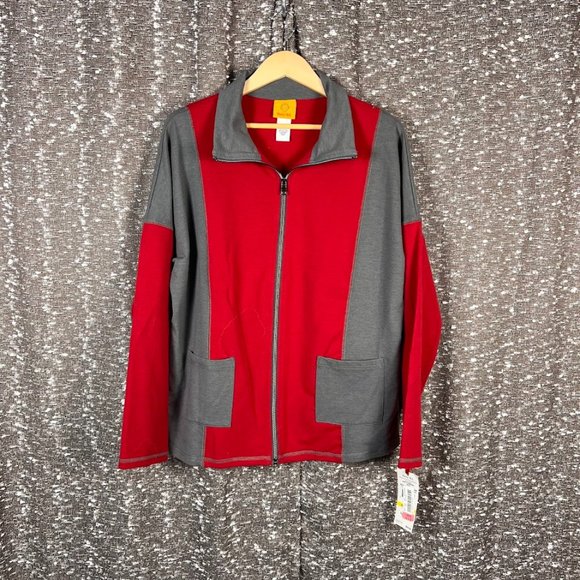 Ruby Rd Red and Gray Full Zip Jacket - Picture 1 of 4